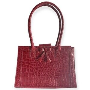 Vintage Liz Claiborne Red Croc Embossed Mini Top Handle Bow Purse Handbag
